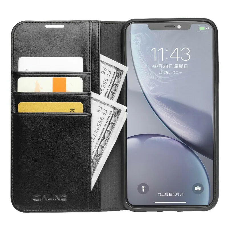 Flip Cover iPhone 11 Echt leer Qialino