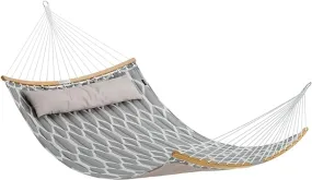 Hangmat, gewatteerde stofhangmat met verwijderbare gebogen bamboespreiders, kussen, 200 x 140 cm, laadvermogen 225 kg, grijs en 