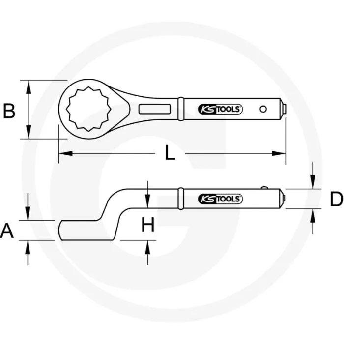 Ks tools classic trekringsleutel, tweezijdig gebogen, 1.9/16" - 12-kant, 75° gebogen ring, 935g