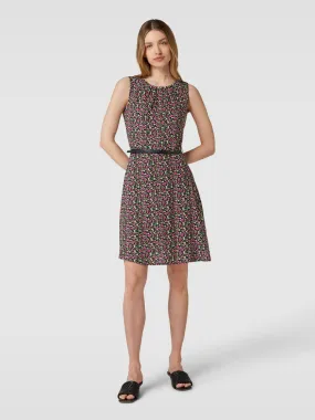 Montego Knielange jurk van viscose met tailleriem in marineblauw